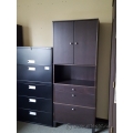 Espresso Wood Storage Cabinet, 3 Drawers, Enclosed Upper